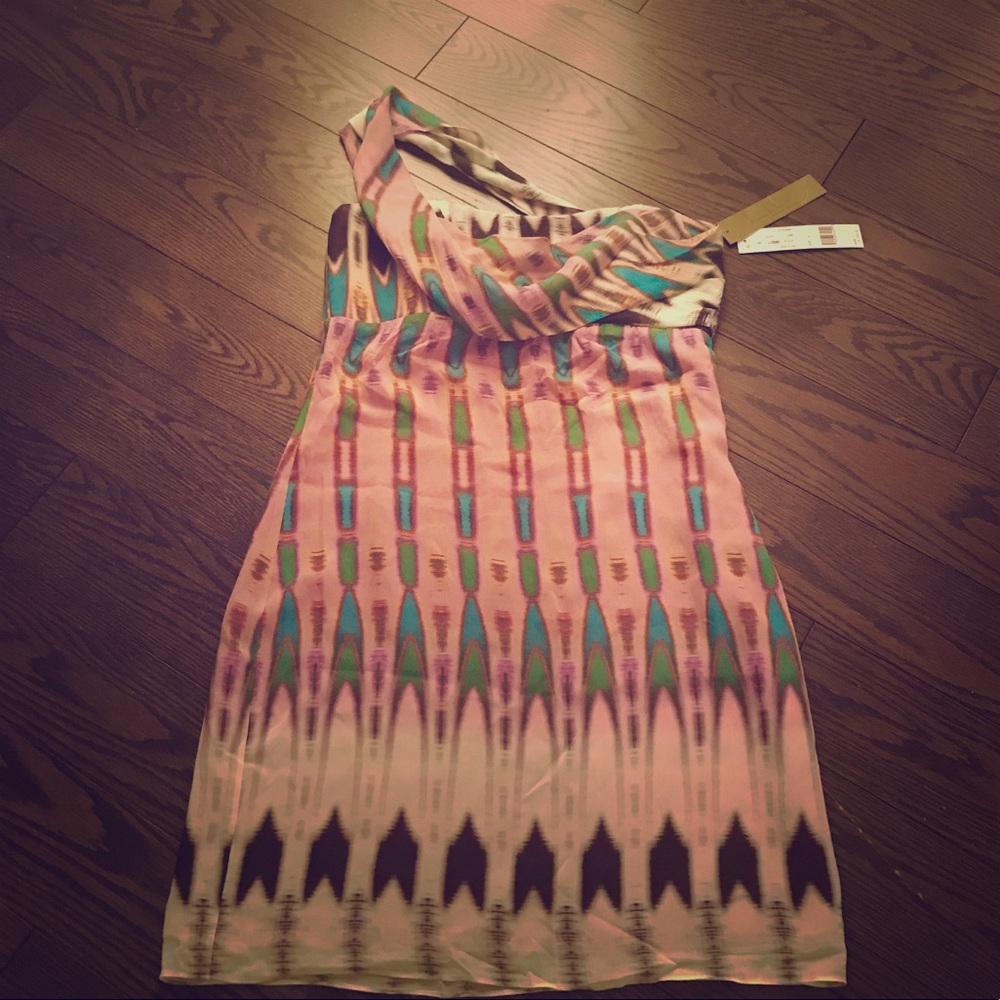 Nicole Miller 100% Silk One Shoulder Dress